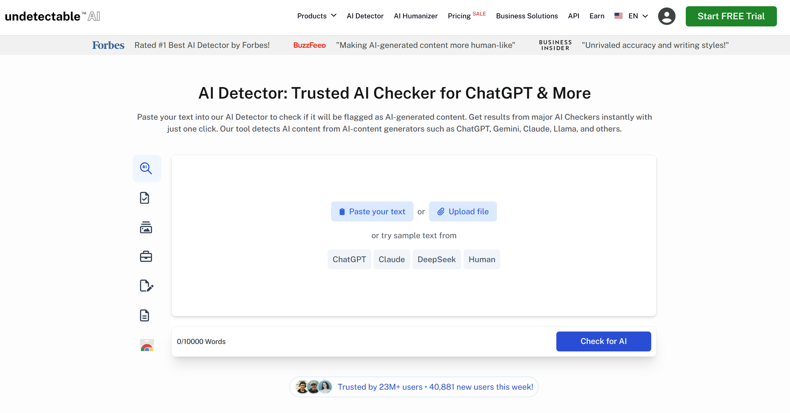 Undetectable.ai homepage