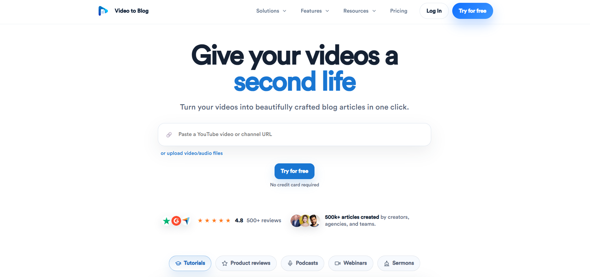 صفحة VideoToBlog AI الرئيسية