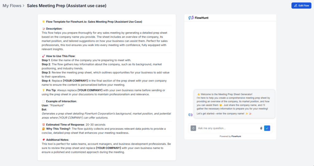 FlowHunt Sales Meeting Prep Workflow Example