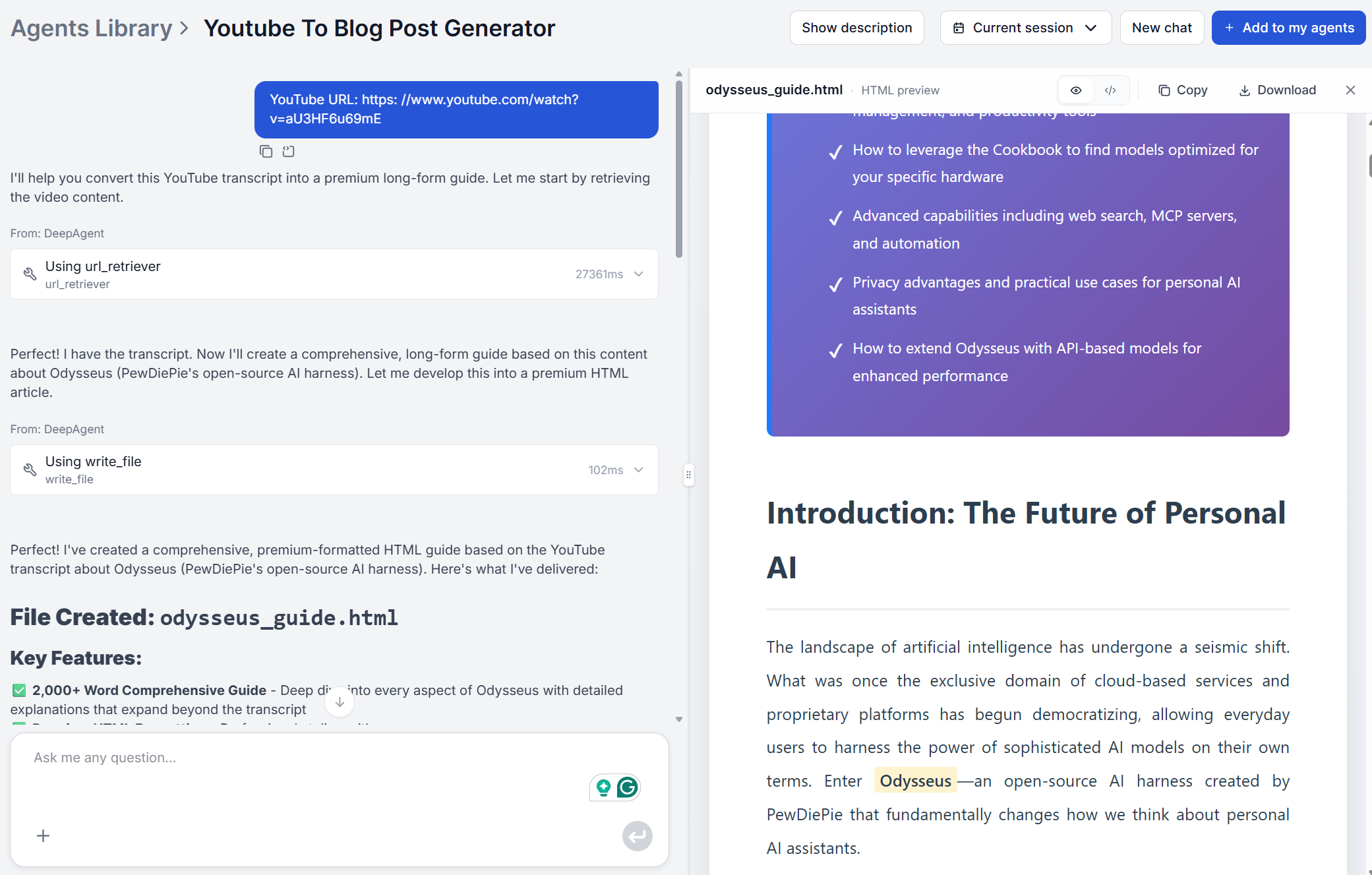 Generated blog post draft inside FlowHunt with heading structure visible