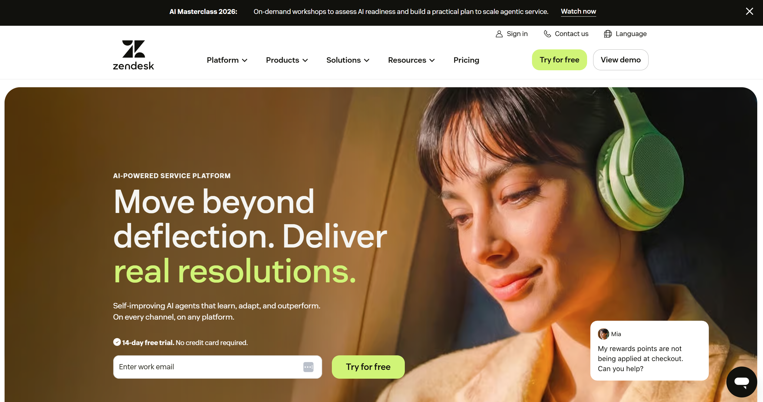 Zendesk homepage screenshot