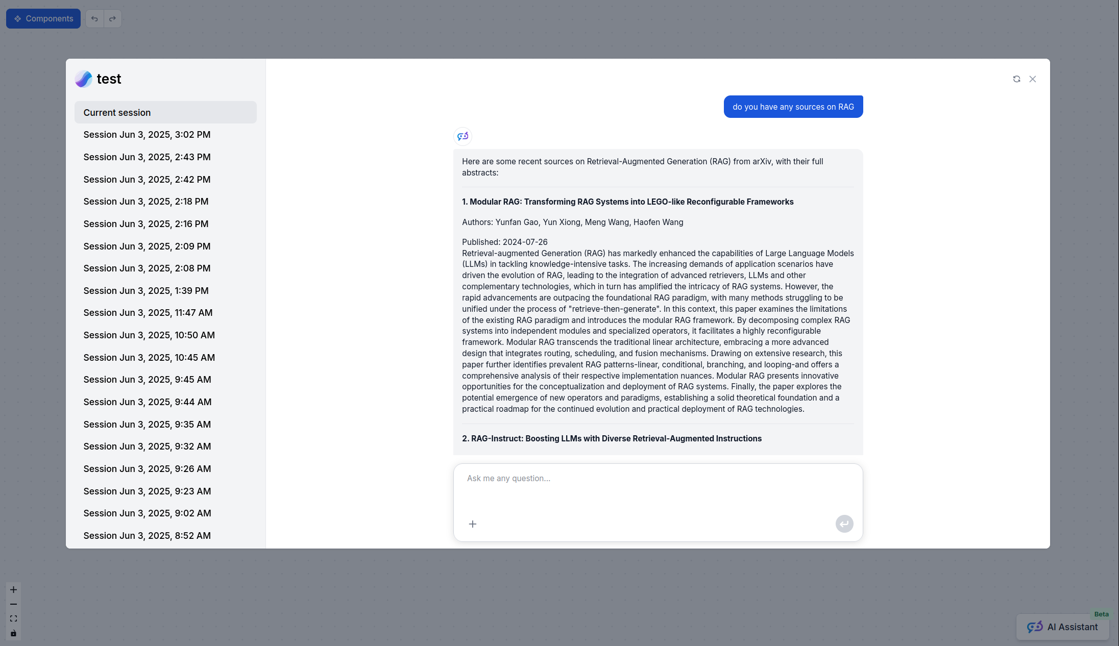 Chatbot answer using ArXiv Tool component in FlowHunt