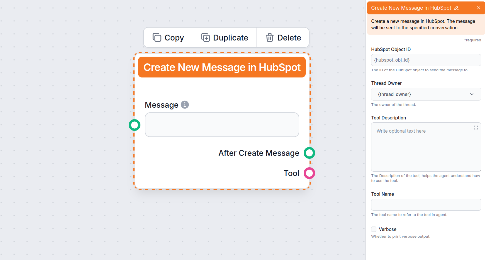 HubSpot New Message Received Settings