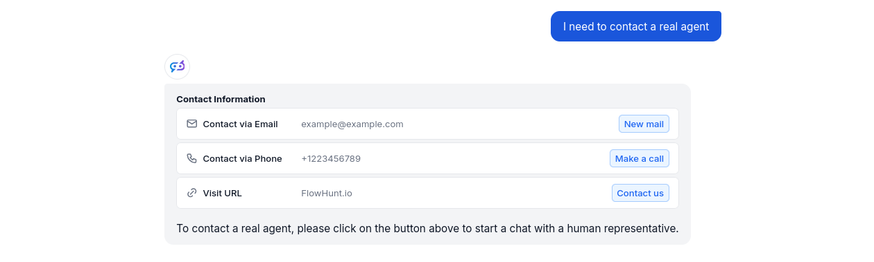 Chatbot answer using Contact Human Assist Tool component in FlowHunt