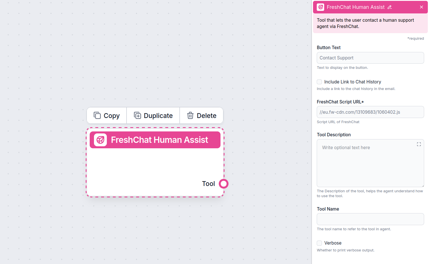 Insert Script URL in FreshChat Human Assist Tool