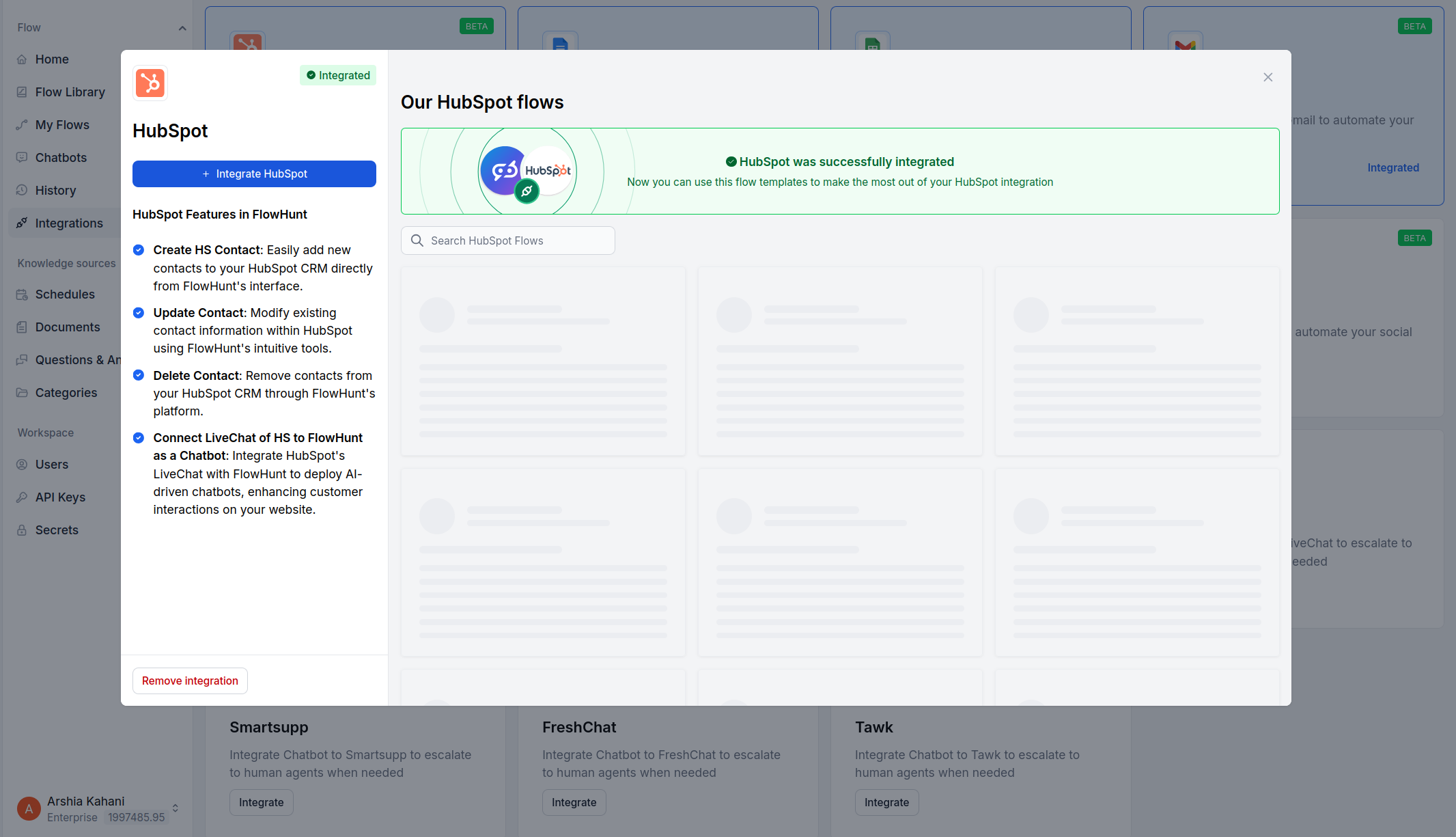 HubSpot successful integration message