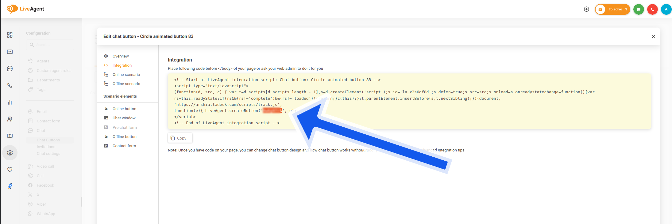 Copy button ID from LiveAgent
