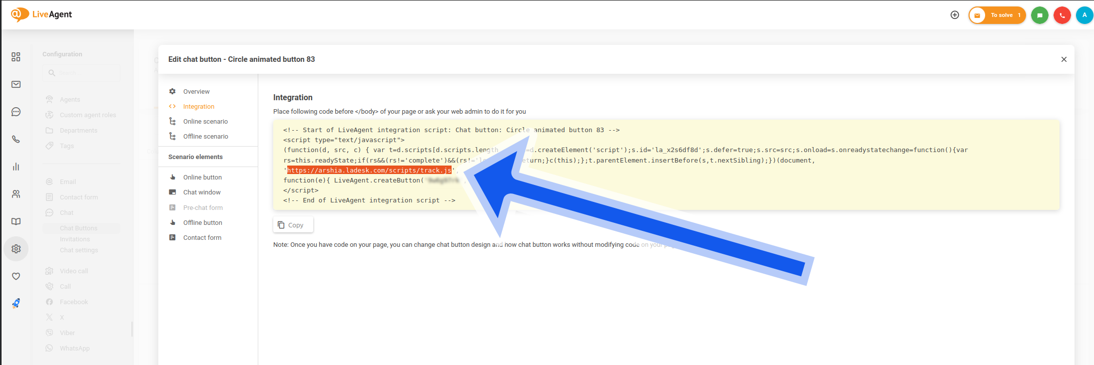 Edit live chat button in LiveAgent