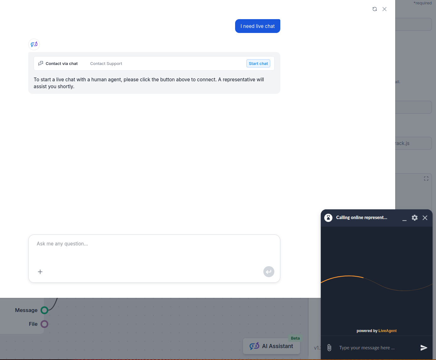 FlowHunt bot transforming into your LiveAgent chat window