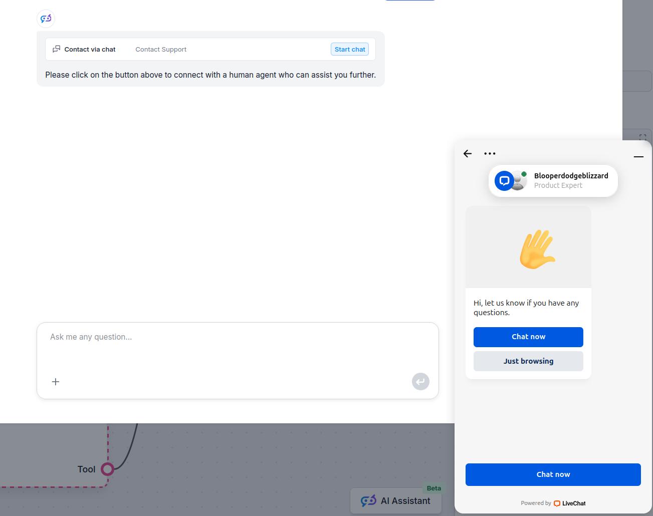 FlowHunt bot transforming into your LiveChat chat window
