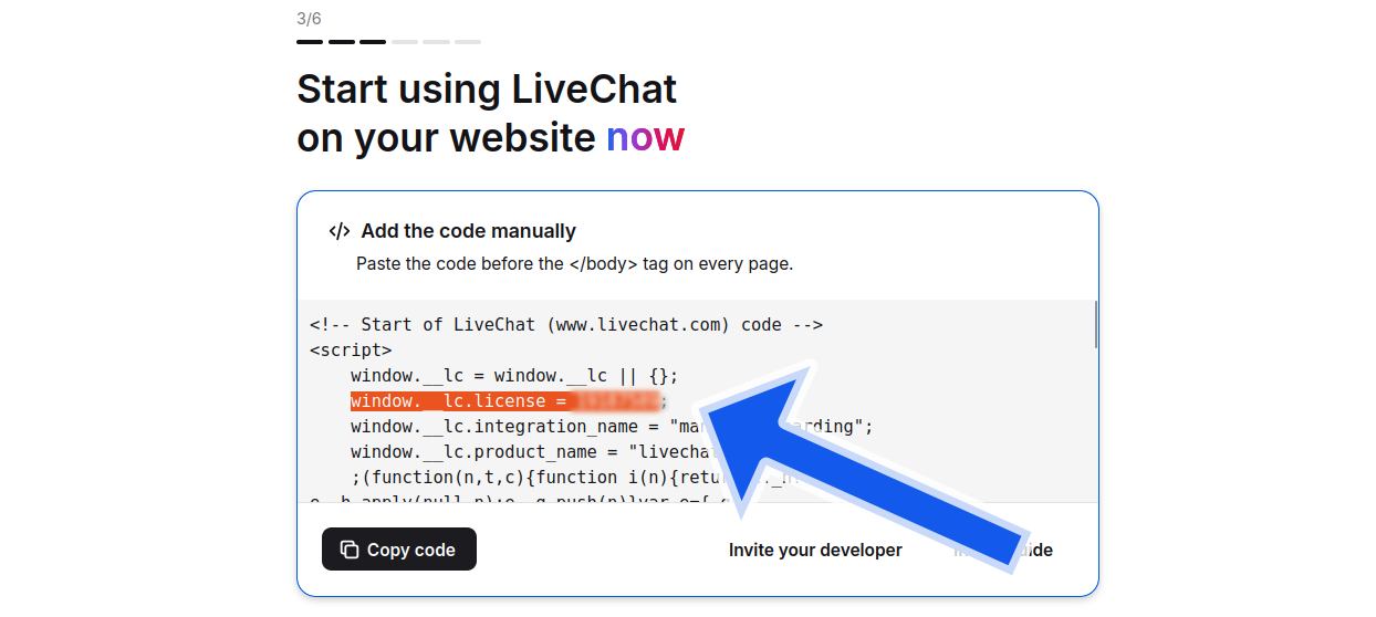 Get your LiveChat license key number