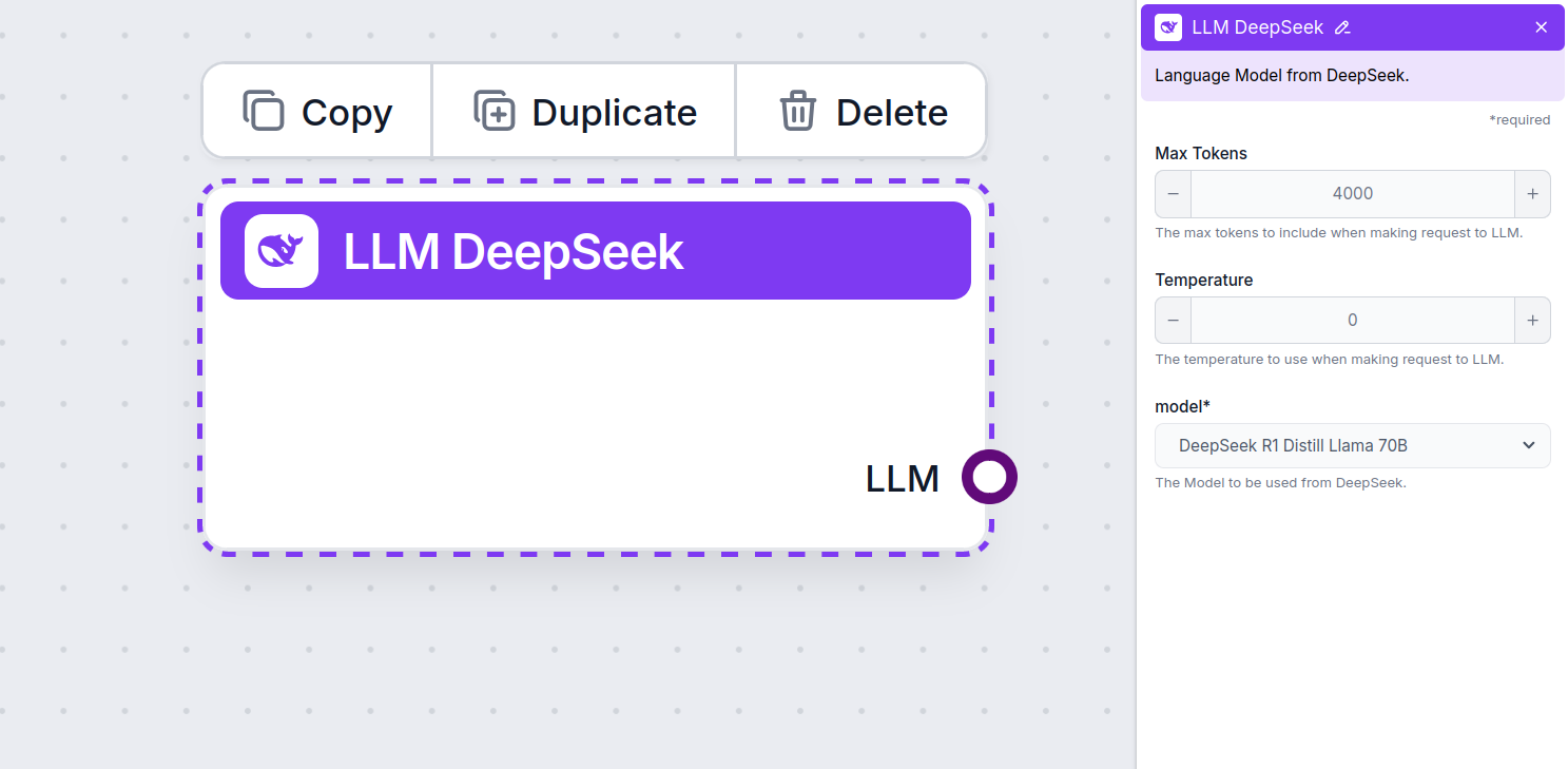 The LLM DeepSeek component and its settings
