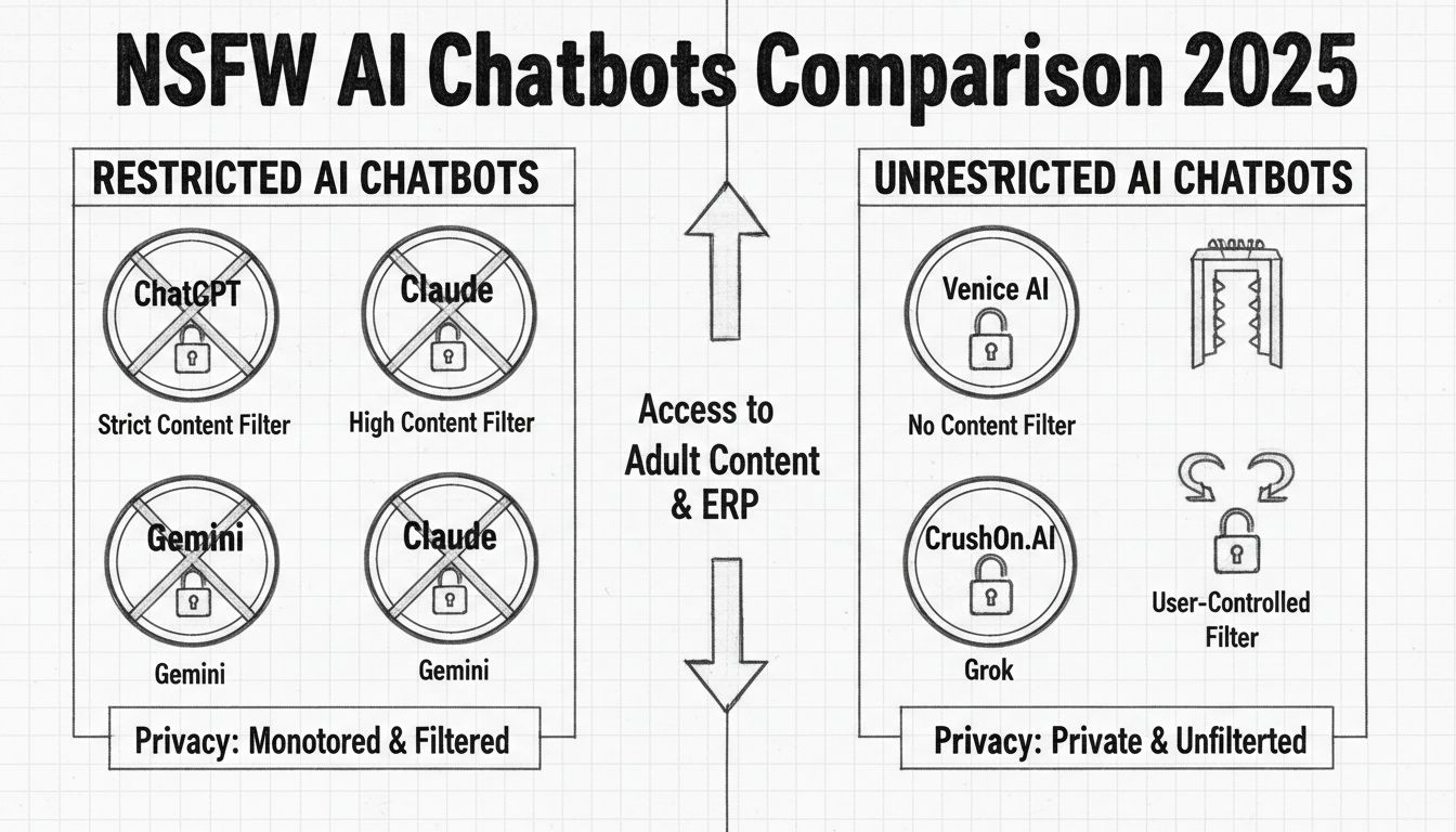 NSFW AI Chatbots Comparison 2025 - Restricted vs Unrestricted Platforms