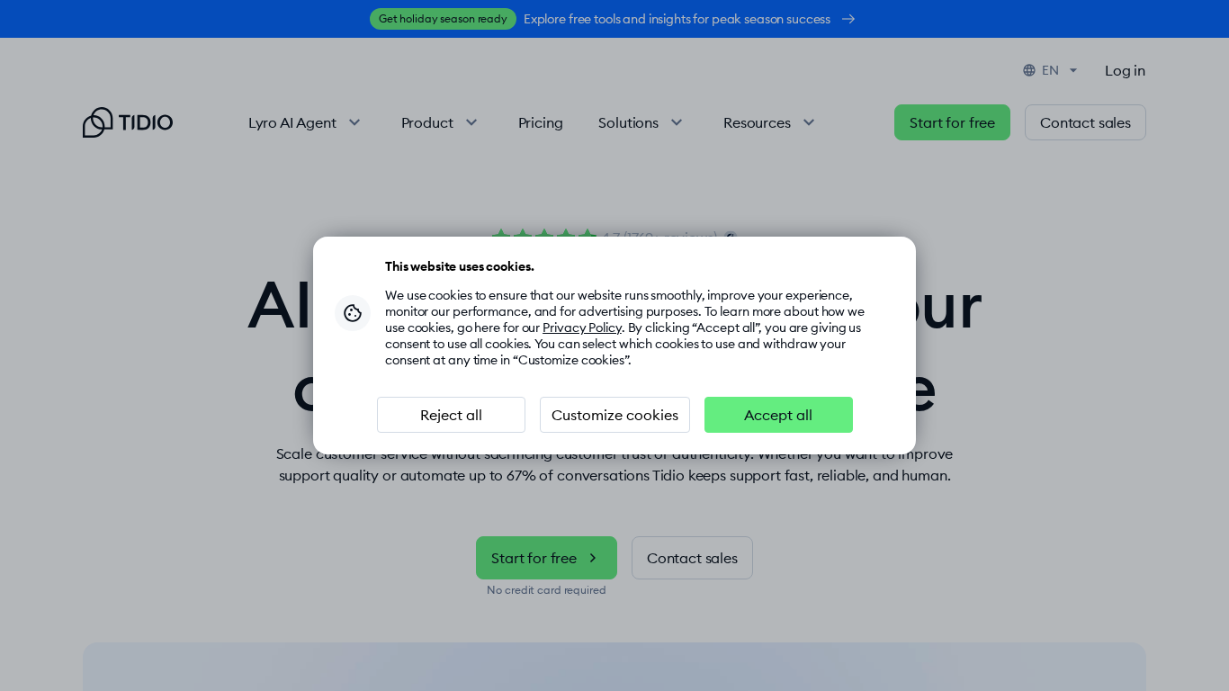 Tidio chatbot platform showing Lyro AI and Flows interface for eCommerce marketing