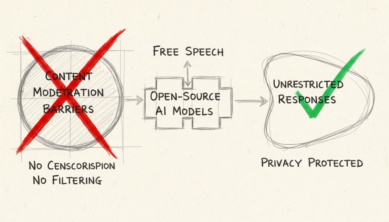 Unrestricted AI chatbot architecture diagram showing no content moderation barriers