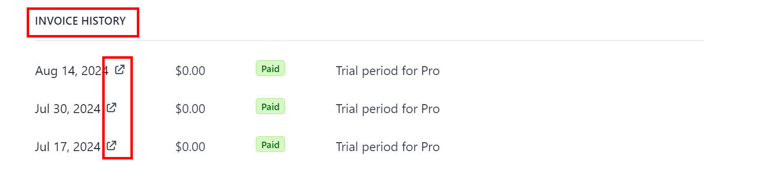 Invoice history overview in FlowHunt