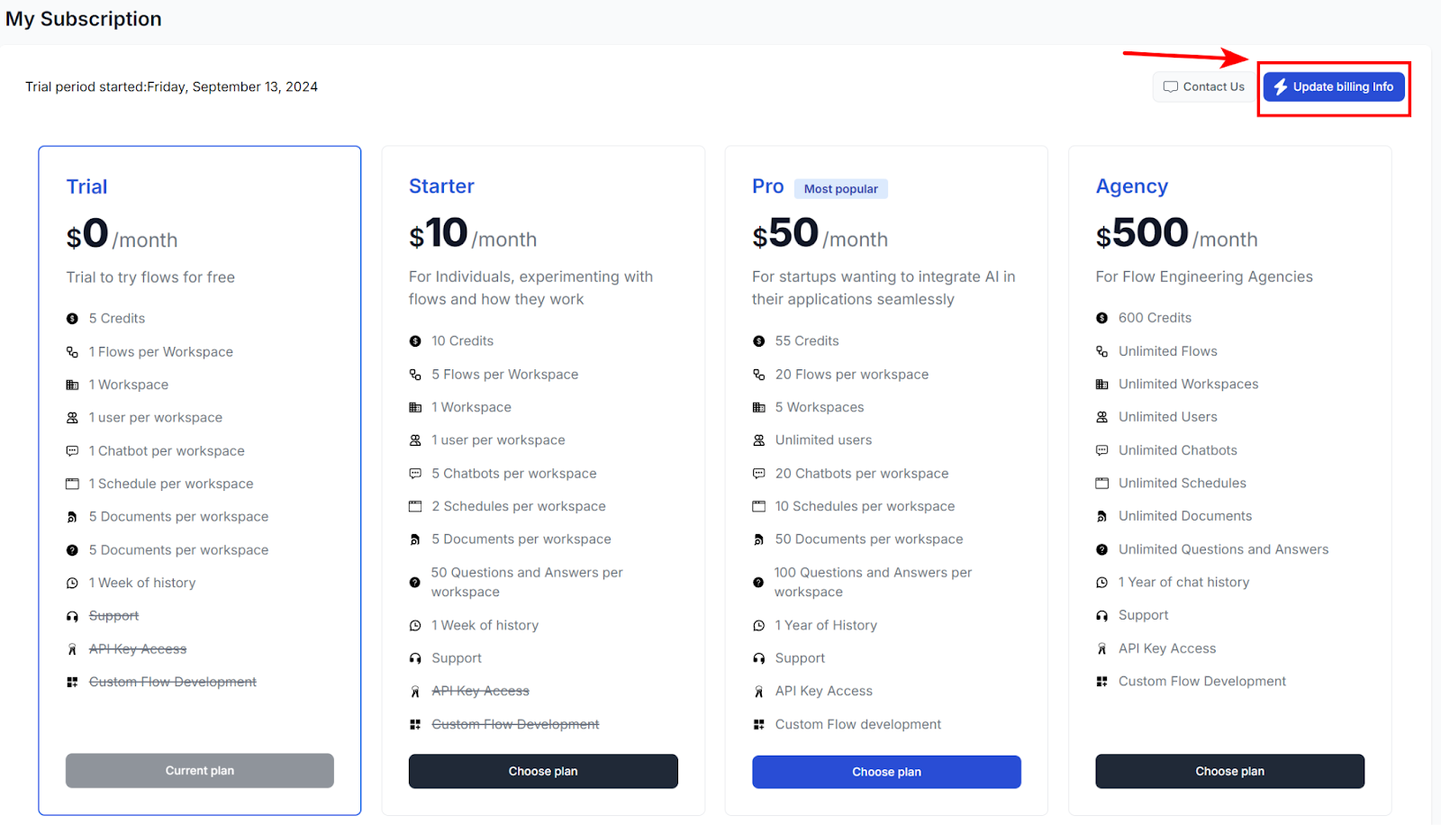 Update your billing information in FlowHunt