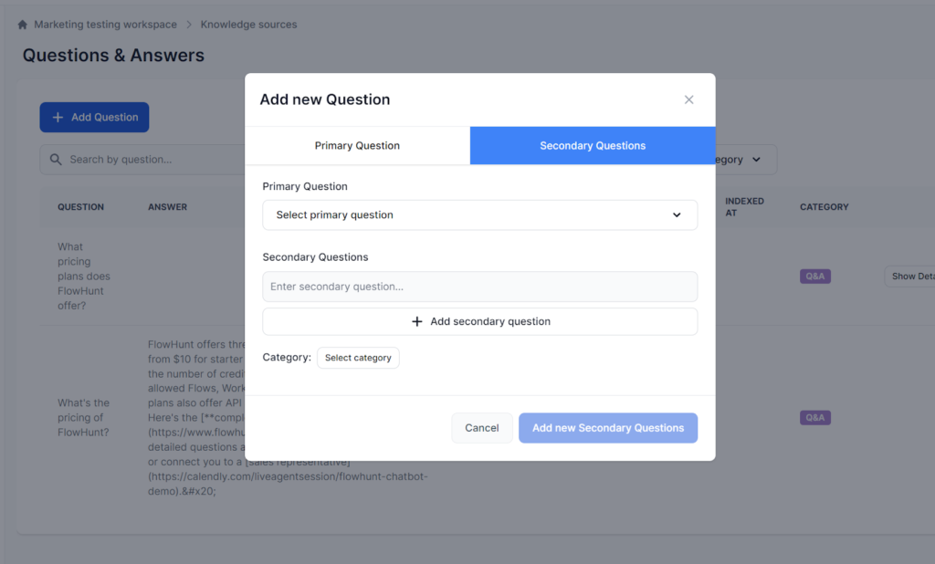 Add secondary question in FlowHunt