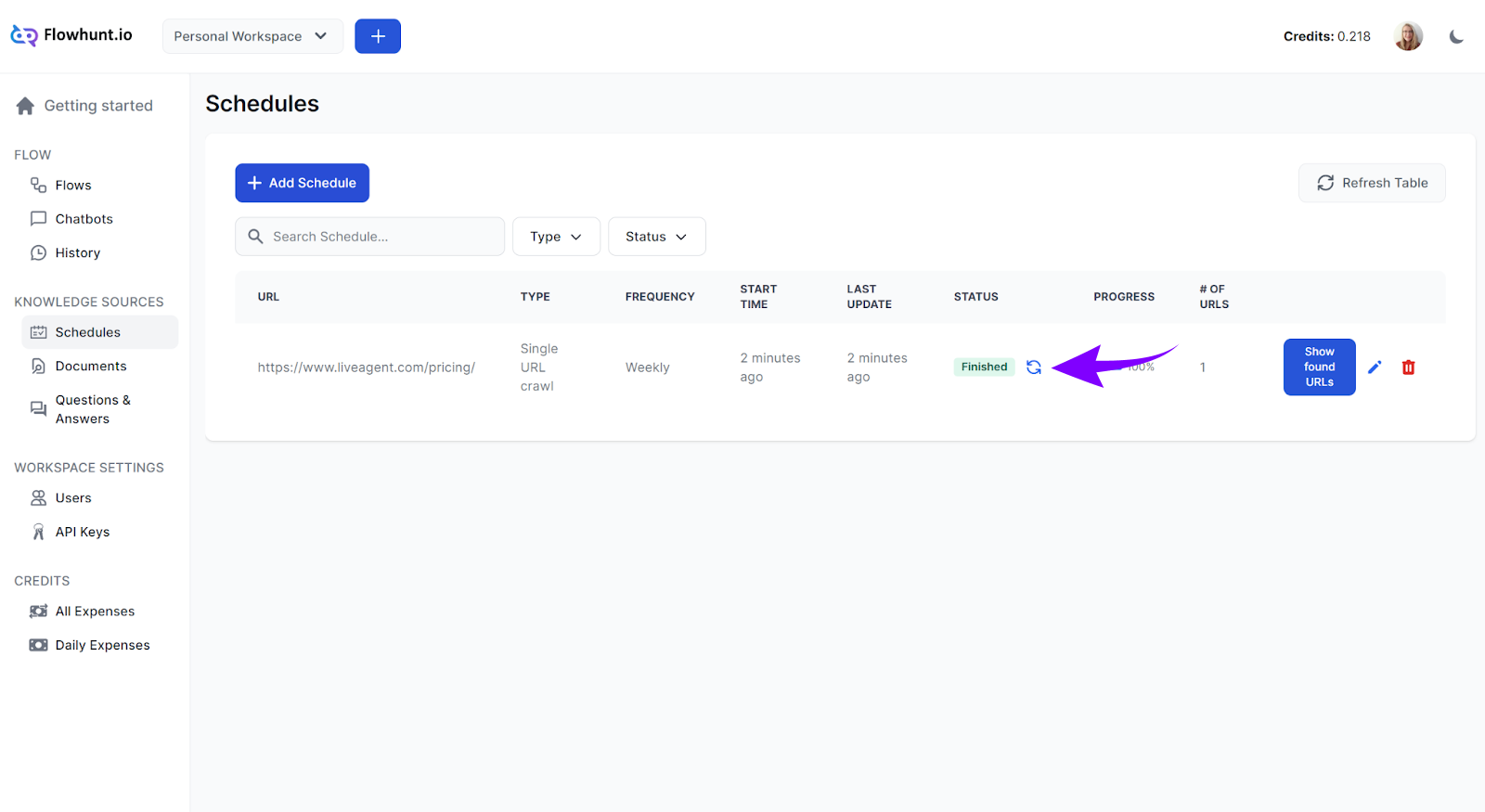 Schedules rerun in Flowhunt
