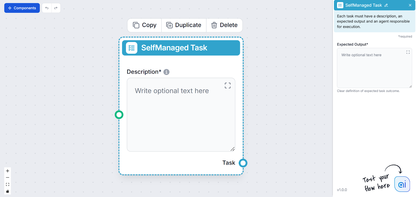 The SelfManaged Task component detail