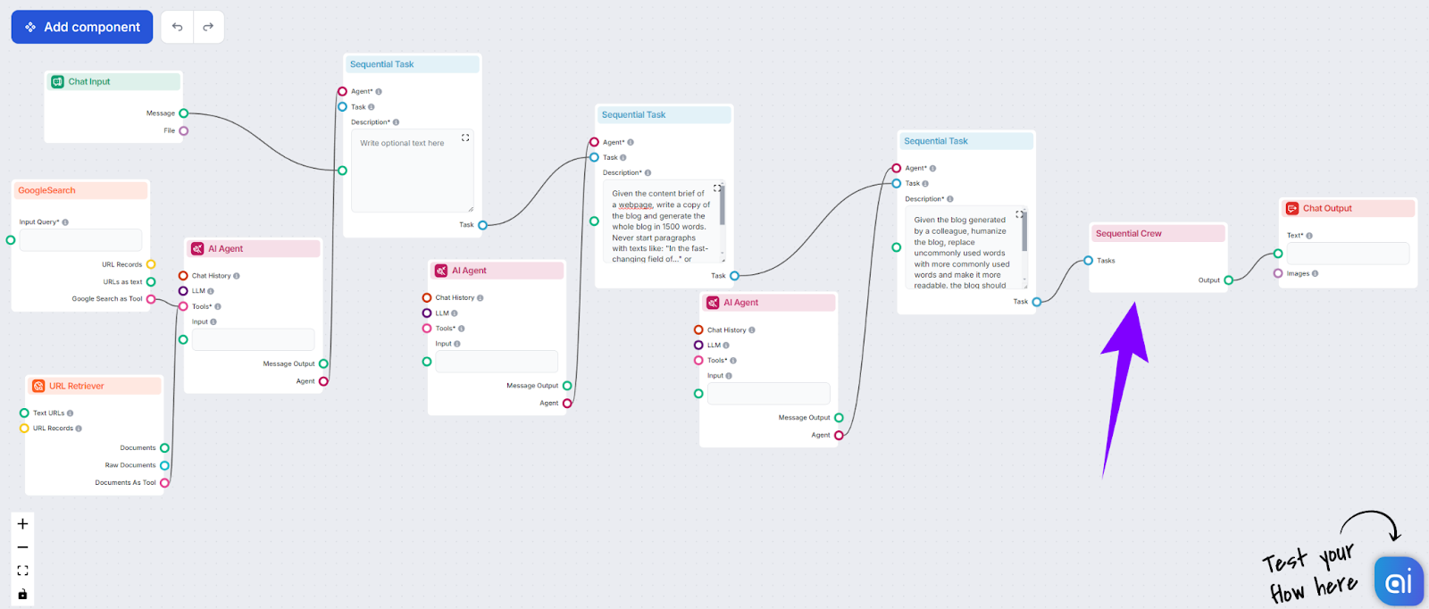 Adding the sequential crew to the advanced blog generator flow