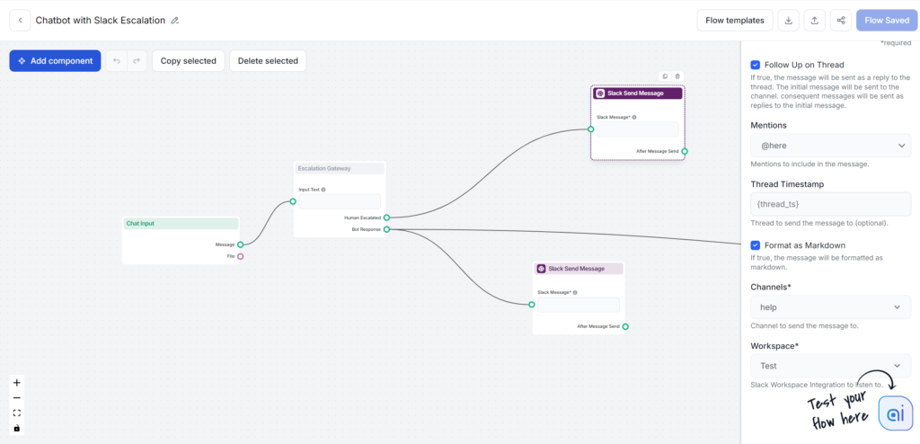 Send Slack message Settings