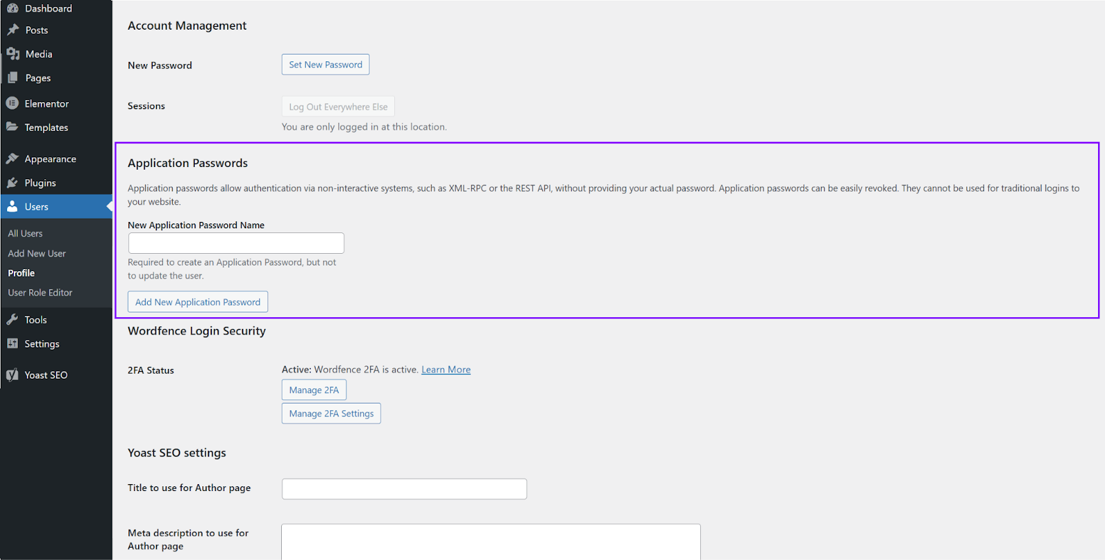 Getting the WordPress Application Password