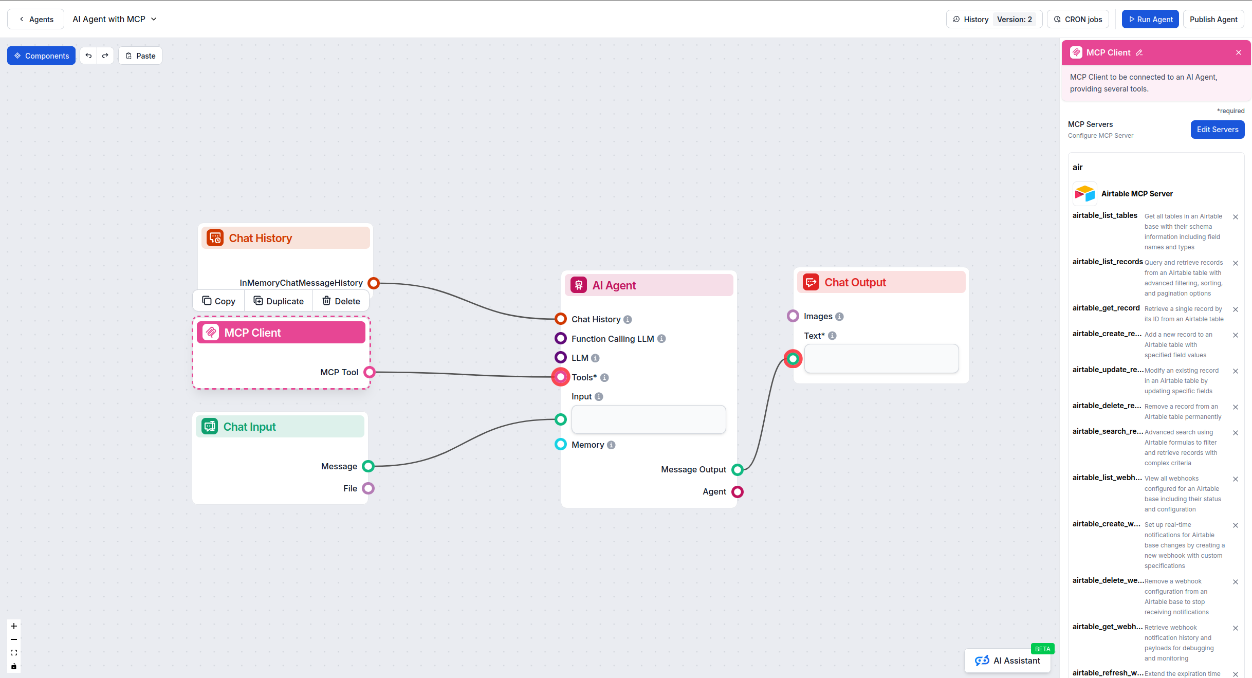 Constructor vizual FlowHunt cu componenta MCP Client
