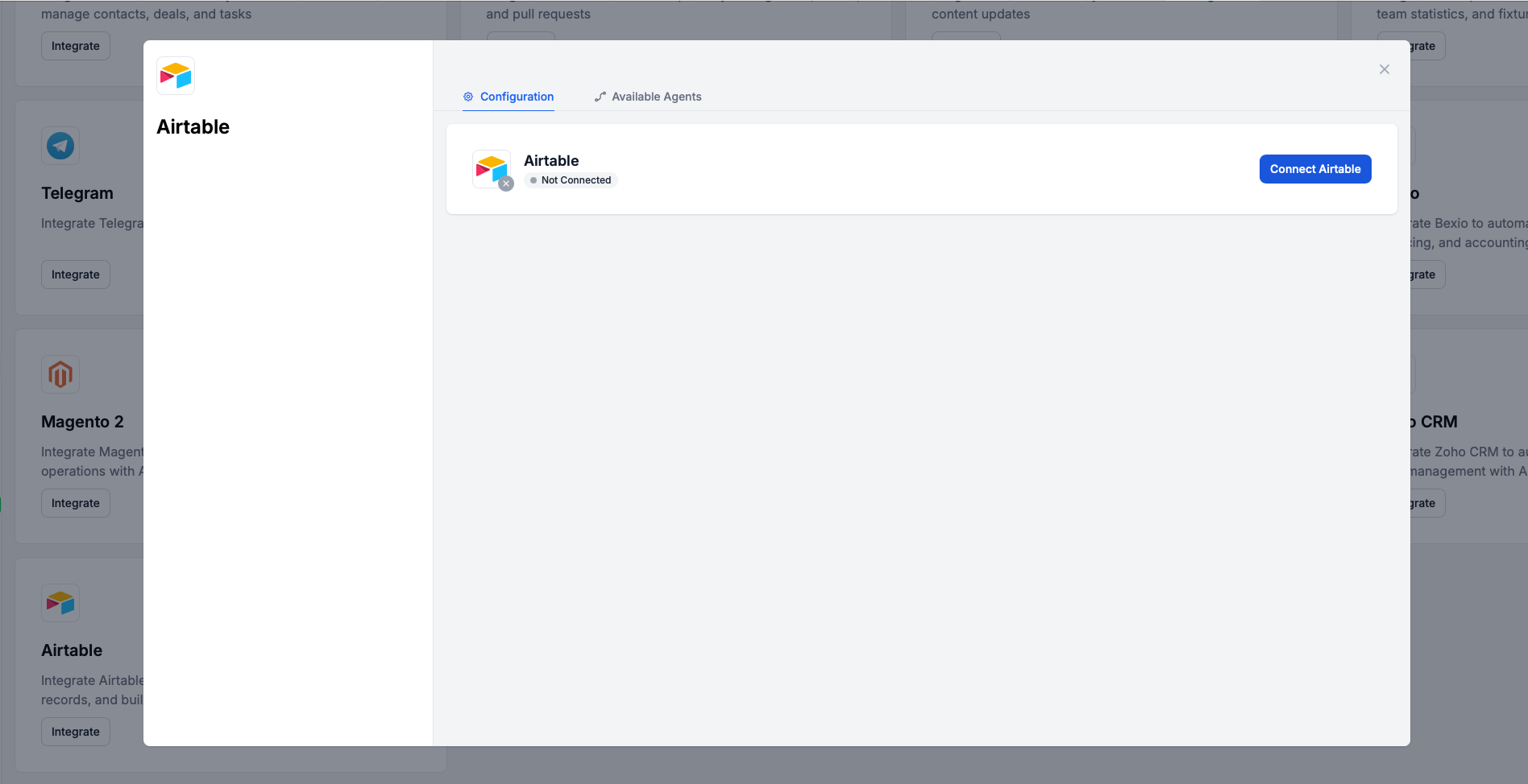 Integrare Airtable - stare Neconectat