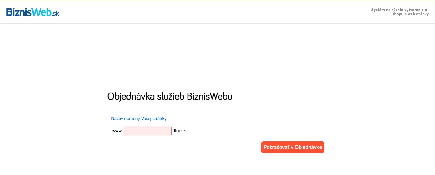 Stránka objednávky služieb na BiznisWeb.sk