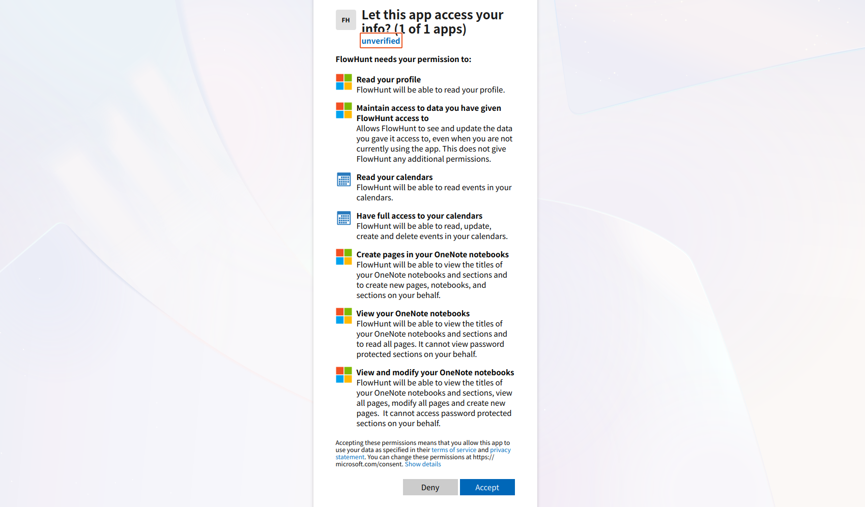 Processus d’authentification Microsoft Calendar