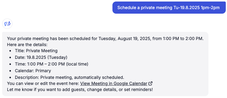 Exemplo de saída do AI Agent