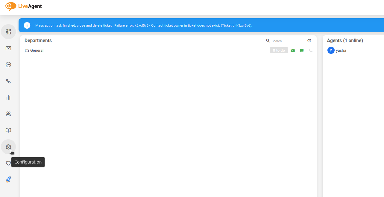 Page des paramètres API LiveAgent