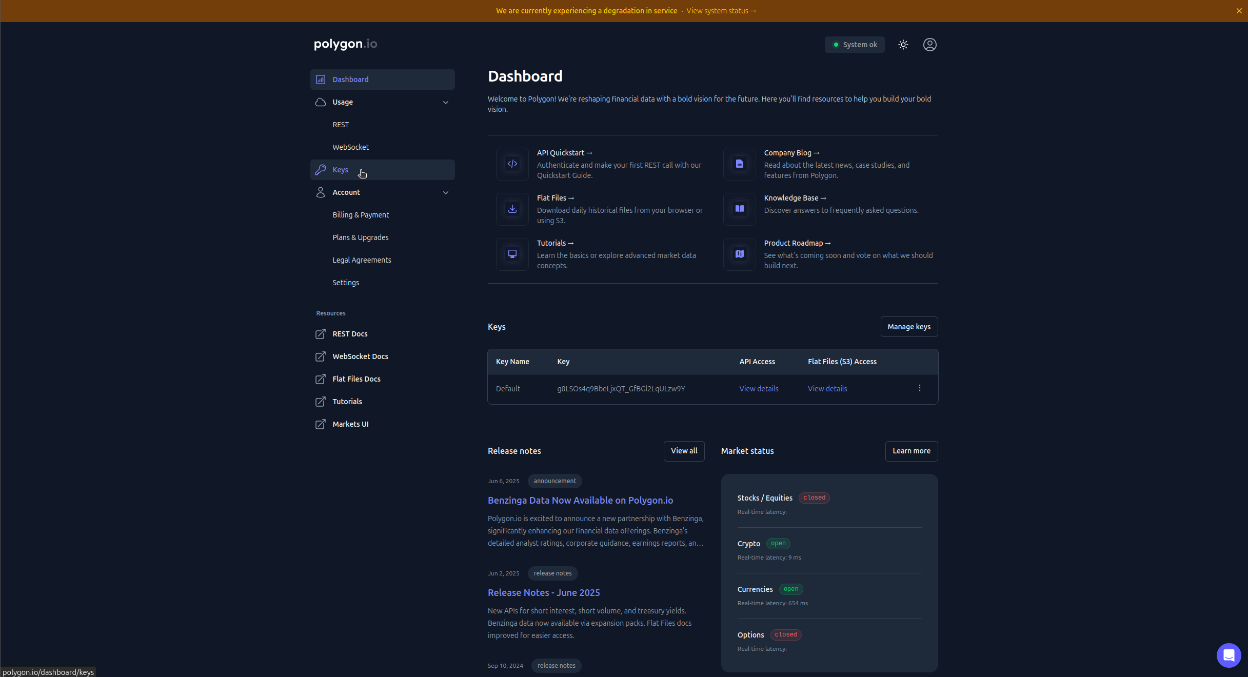 Processo de autenticação Polygon.io