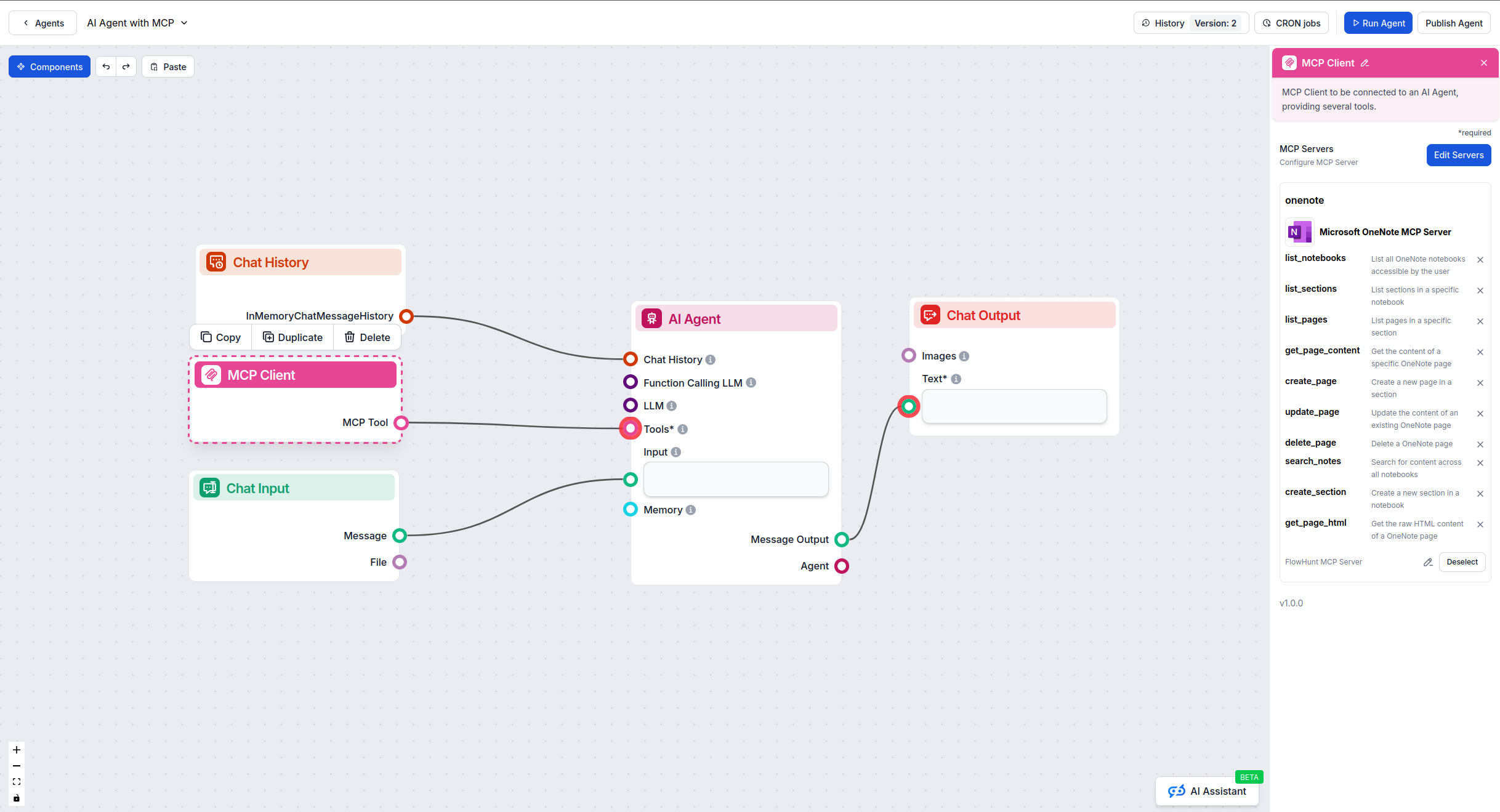 FlowHunt visual flow builder with MCP component