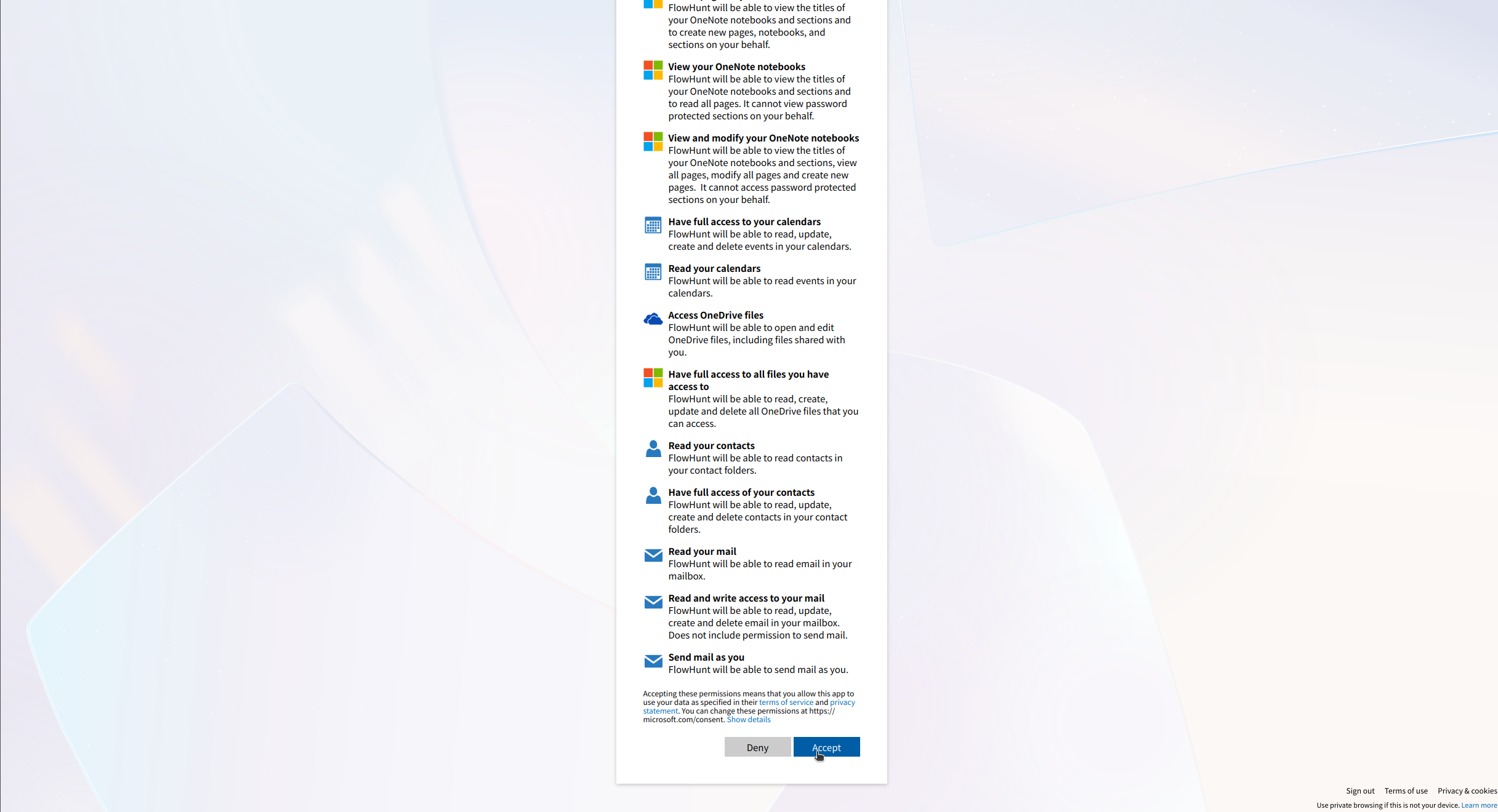 Processus d’authentification Microsoft Planner