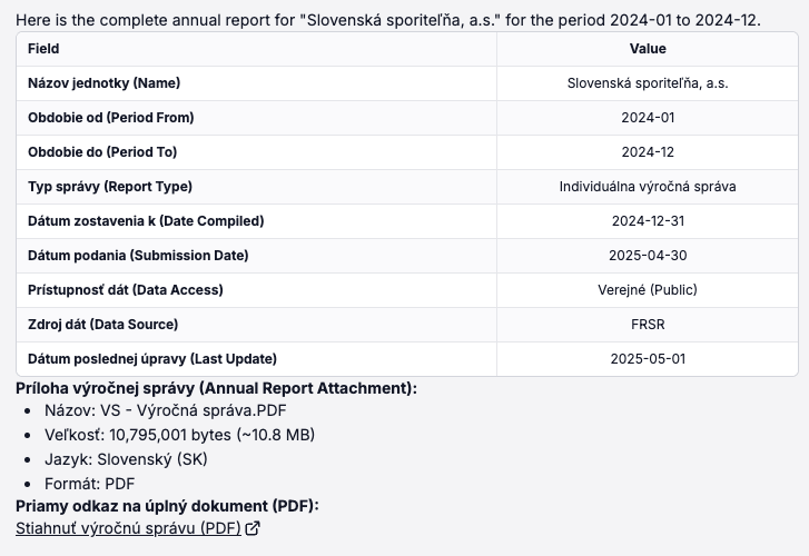 Exemplo de saída do Agente de IA