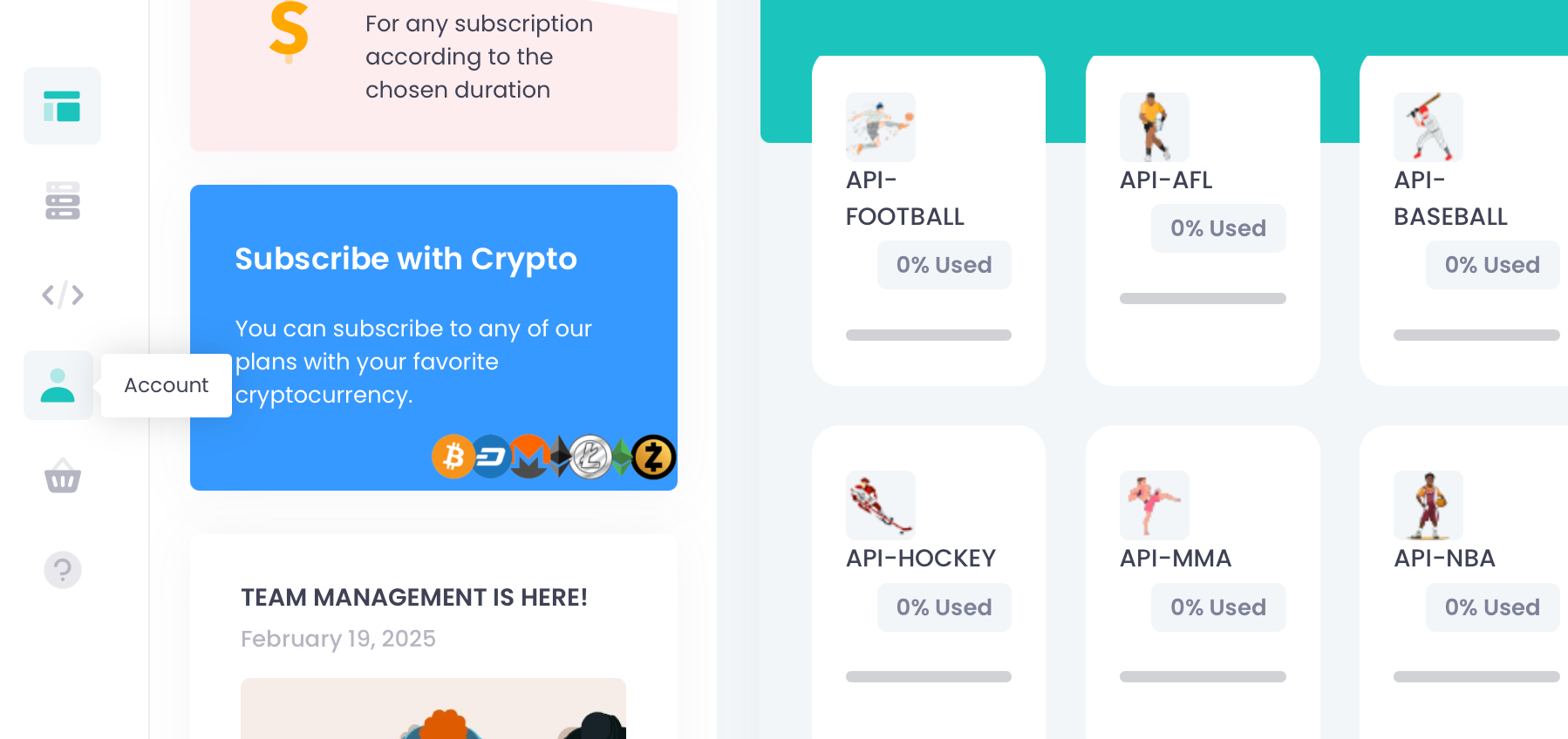 API-Sports account settings page