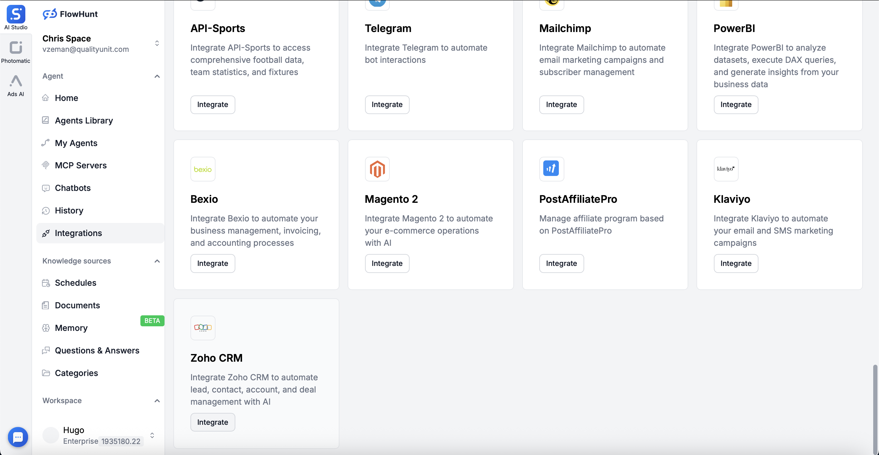 Integrazione Zoho CRM - Stato Non Connesso