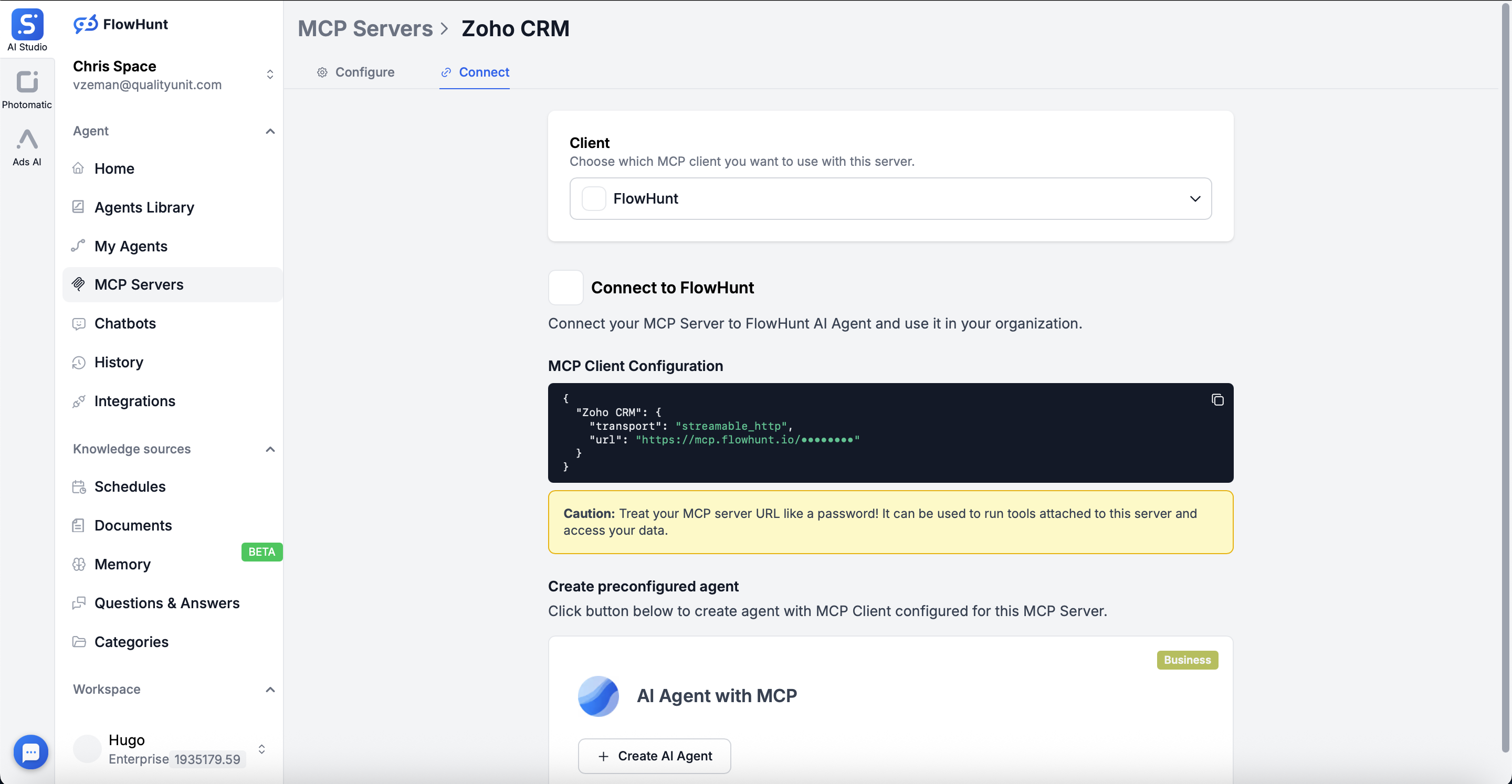 Flusso Agente AI preconfigurato con MCP Zoho CRM