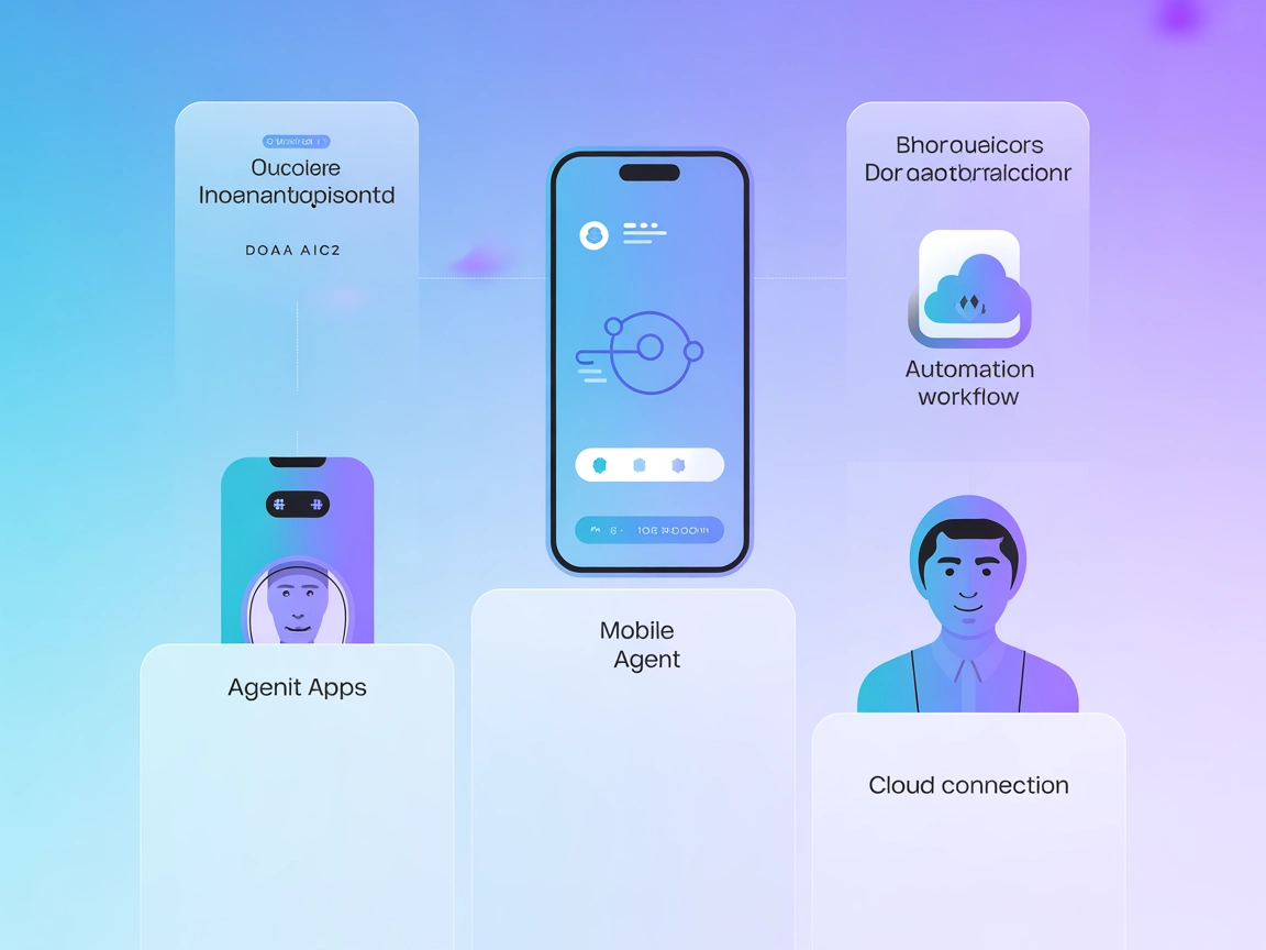 Grafic vectorial minimalist al platformei de automatizare mobilă, cu dispozitive mobile și icoane de automatizare