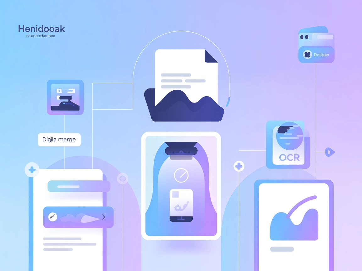 Diseño SaaS minimalista con iconos de PDF, combinar, firma y marca de agua