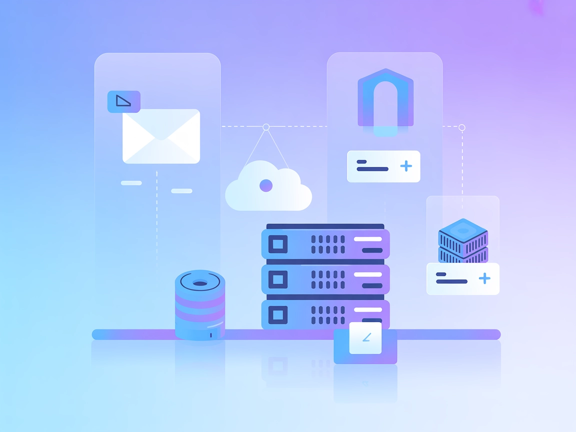Minimalist vector showing email, server, docker, and cloud icons