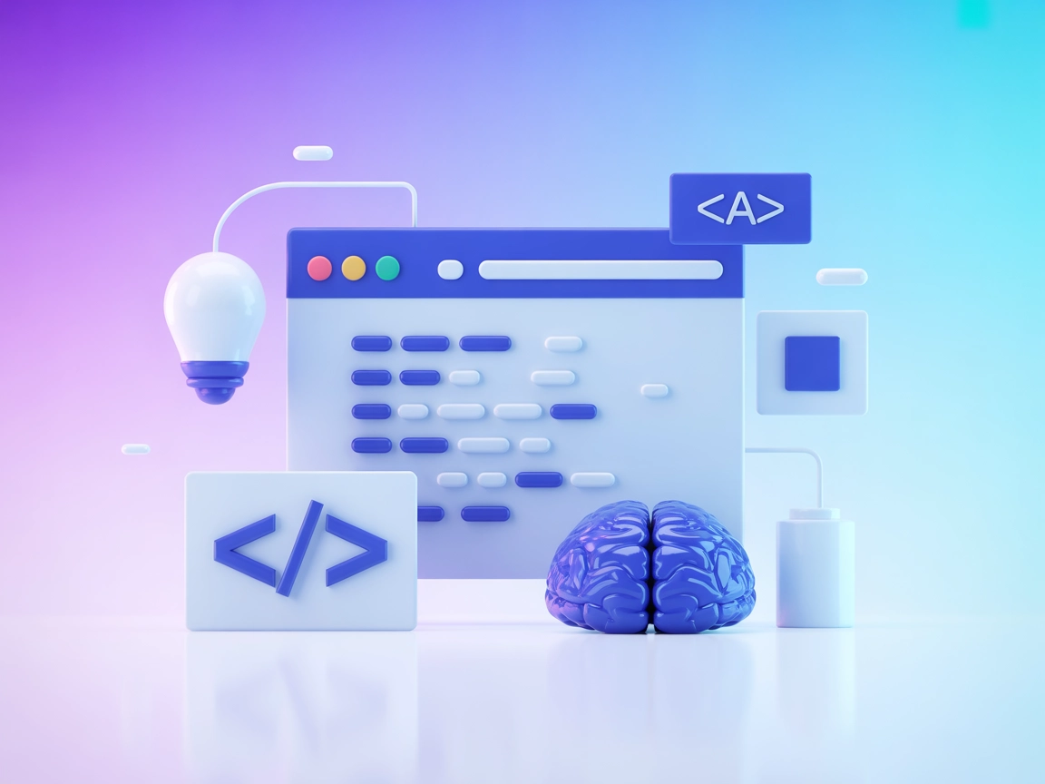 Vector browser window and AI icons representing web automation