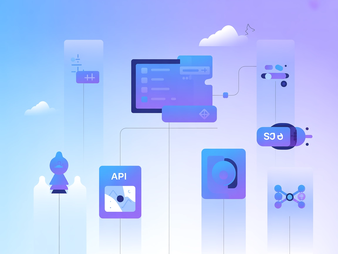 API 엔드포인트 및 툴 통합을 보여주는 벡터 아트
