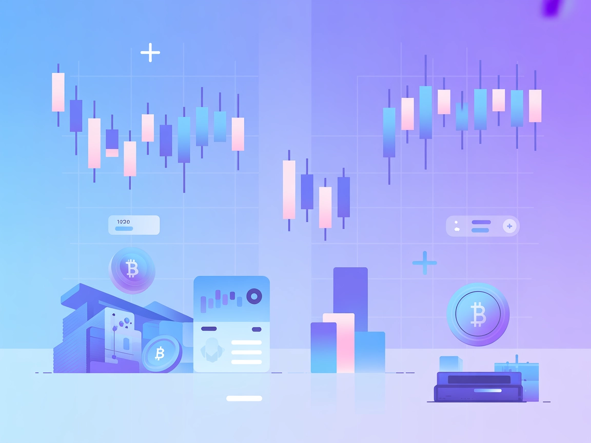 Crypto data environment with candlestick charts and order book icons