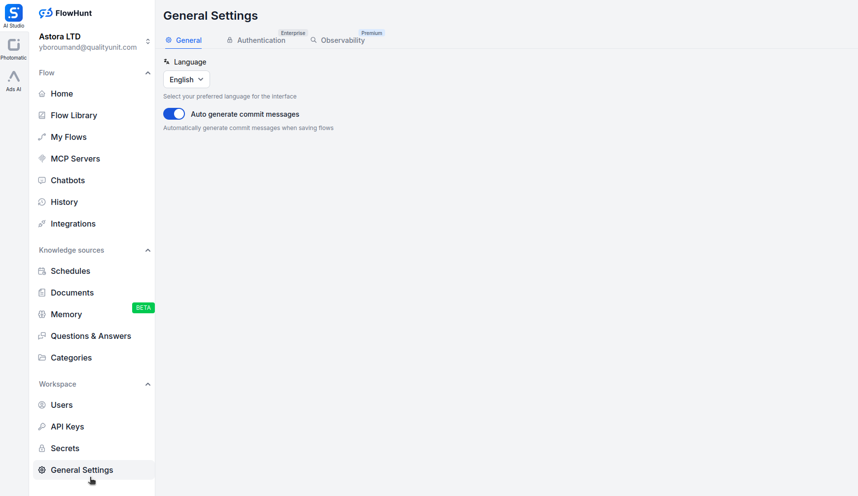 FlowHunt Observability Settings