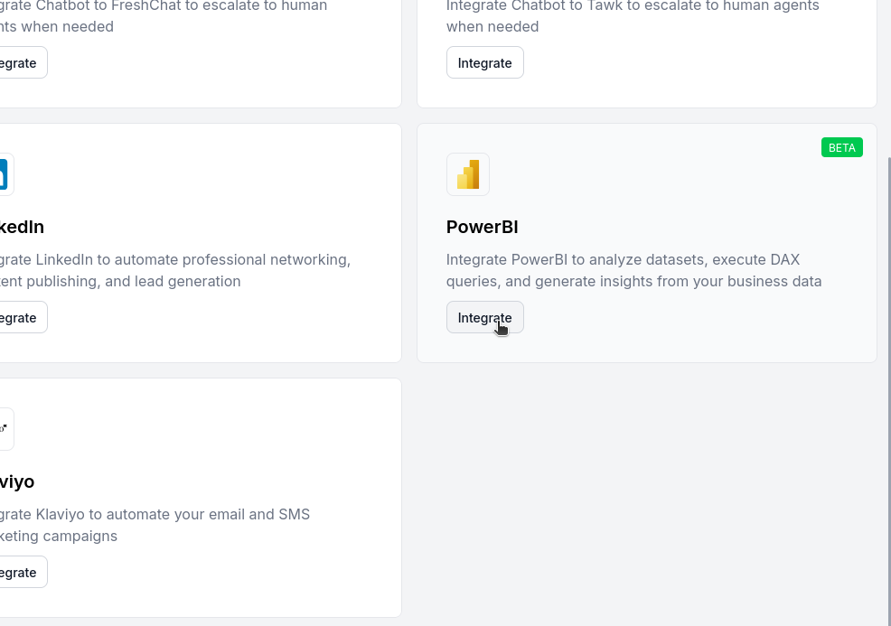Tab Tích hợp FlowHunt PowerBI