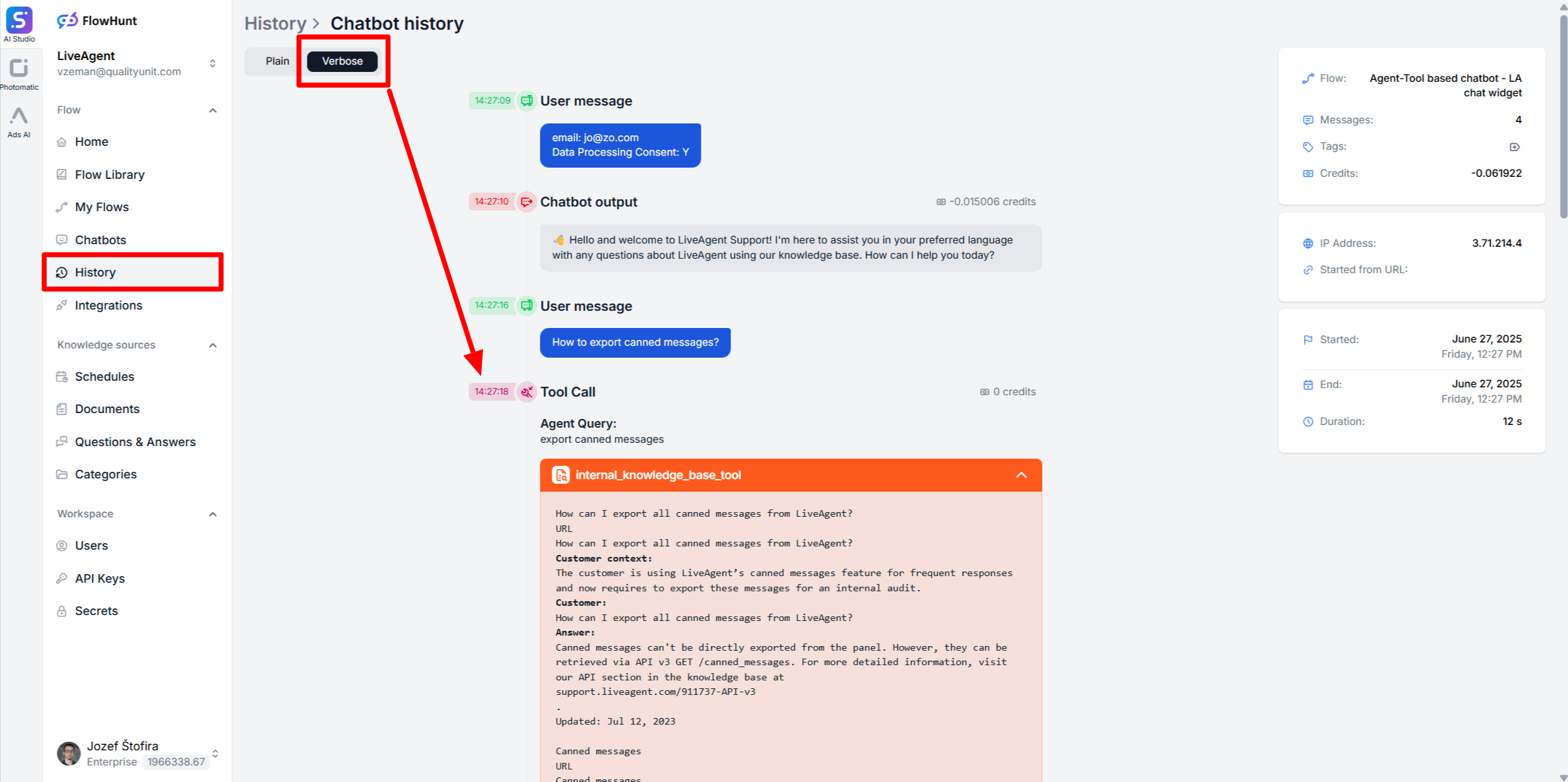 Comment déboguer les réponses du chatbot
