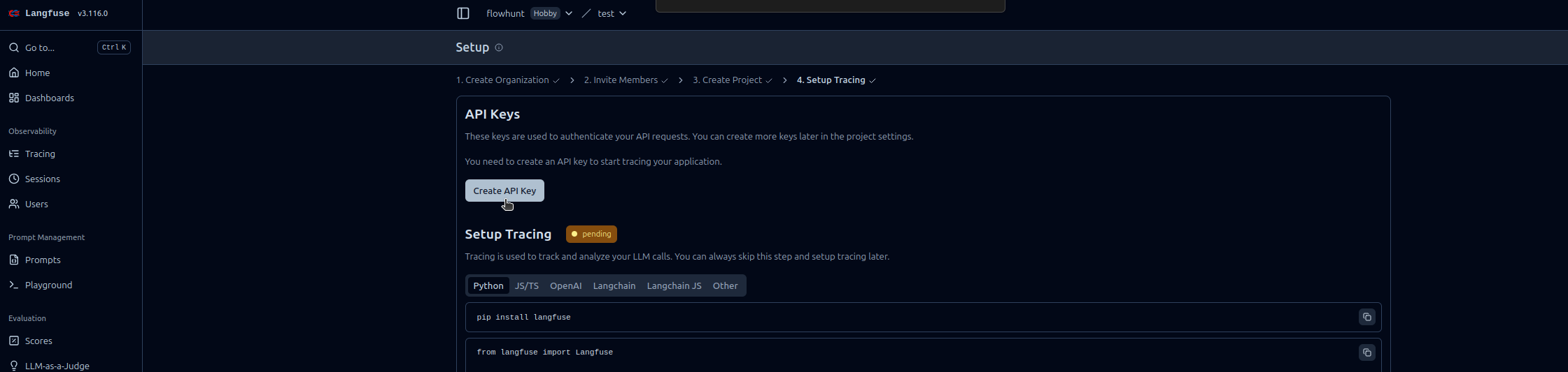 Generating Langfuse API Keys